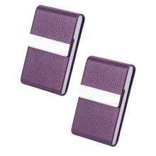 Clearance PU Leather Business Card Holder under $6 – Slim Metal Pocket Case with Shut, 2PC, compatible with standard cards