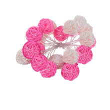 Rattan Ball String Lights, 9.8 Ft 20 LED Battery-Powered Sphere Fairy Lights for Indoor Decor, Bedroom, Party, Wedding (Pink)