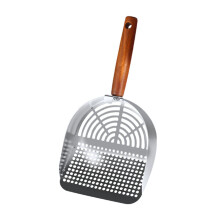 Pet Bed Tool Stainless Steel Cat Litter Scoop with Long Handle Multifunctional Pet Tool for Litter Box Ergonomic Design Wooden Grip Durable for Quick