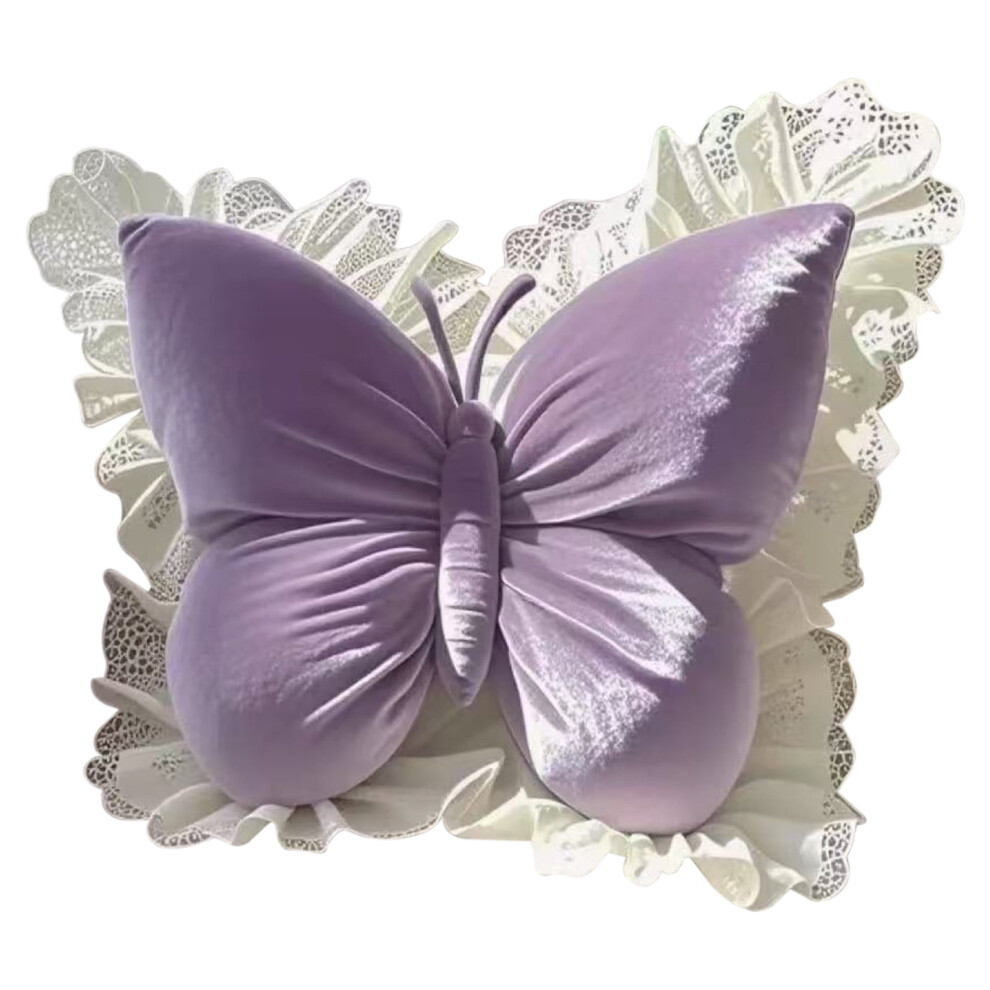 Butterfly-shaped plush pillow with lace ruffle