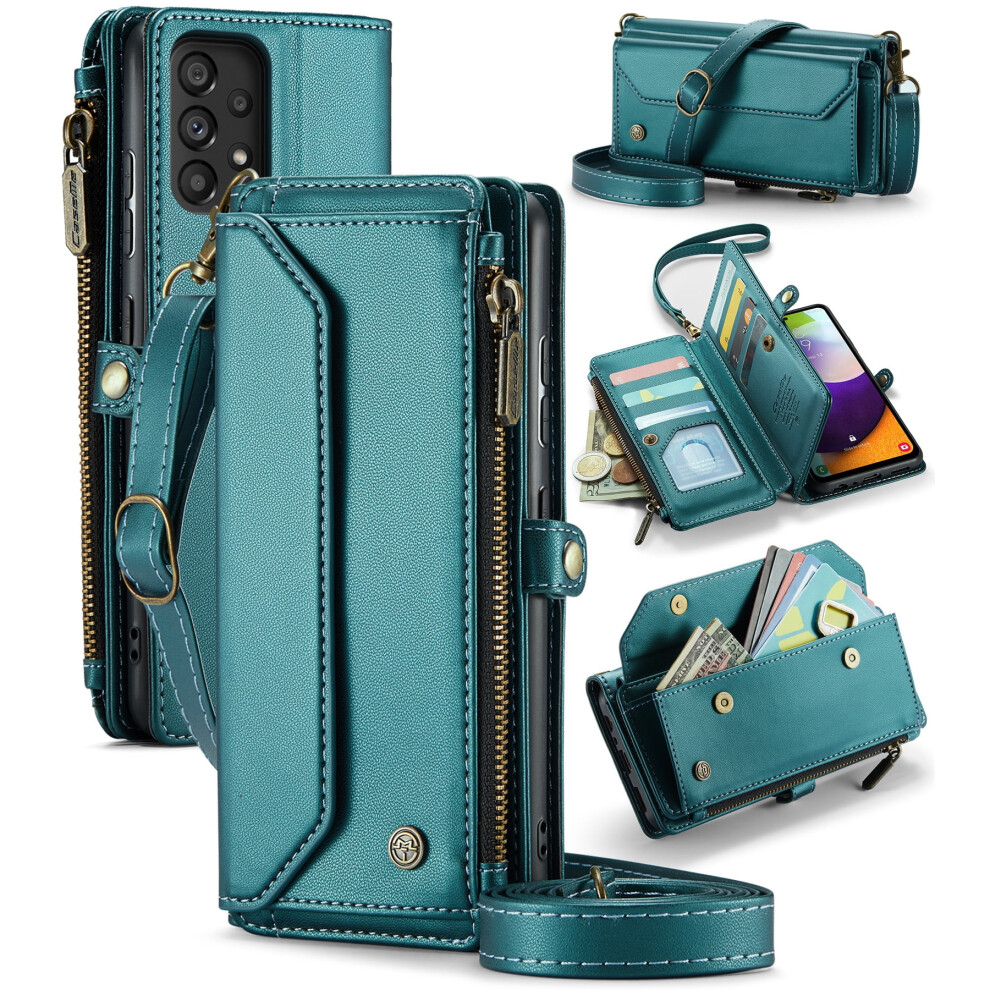 Caseme Leather Wallet Case For Compatible With Samsung Galaxy A52 6.5" Â Rfid Blocking, 10-Card Holder, Zipper Bills Slot, Magnetic Wrist Strap 9152228664005