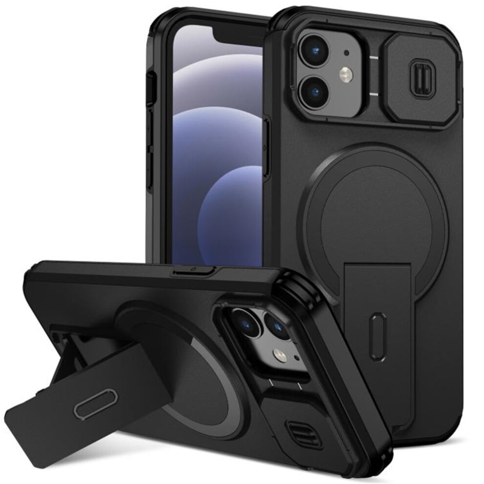 Iphone 12/12 Pro 6.1" Case – Magsafe Wireless Charging, Invisible Fold Stand, Sliding Camera Cutout, Shockproof Rugged Cover, Black 9152228665705