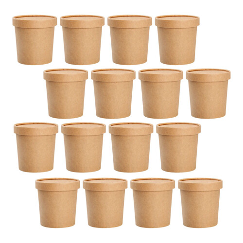 100Sets Disposable Kraft Paper Soup Cups with Lids Light Brown 1