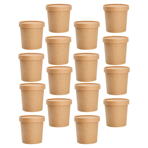 100Sets Disposable Kraft Paper Soup Cups with Lids Light Brown 2