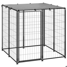 Recinto esterno per animali cane 110 x 110 x 110 cm in acciaio nero