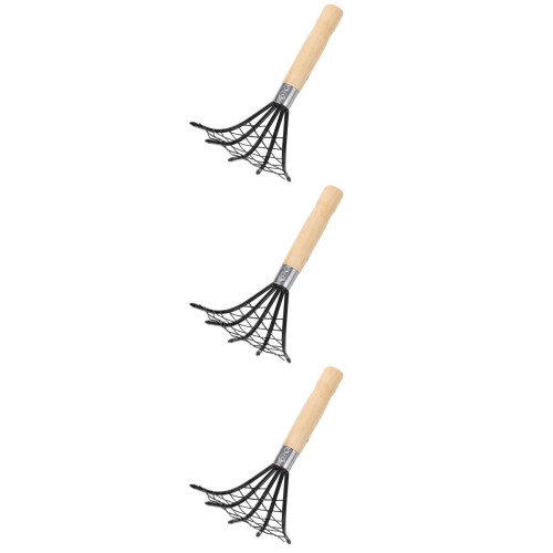 3Pcs Beach Clam Rake Black Steel Wood Handle Net Design Digging Tool 2