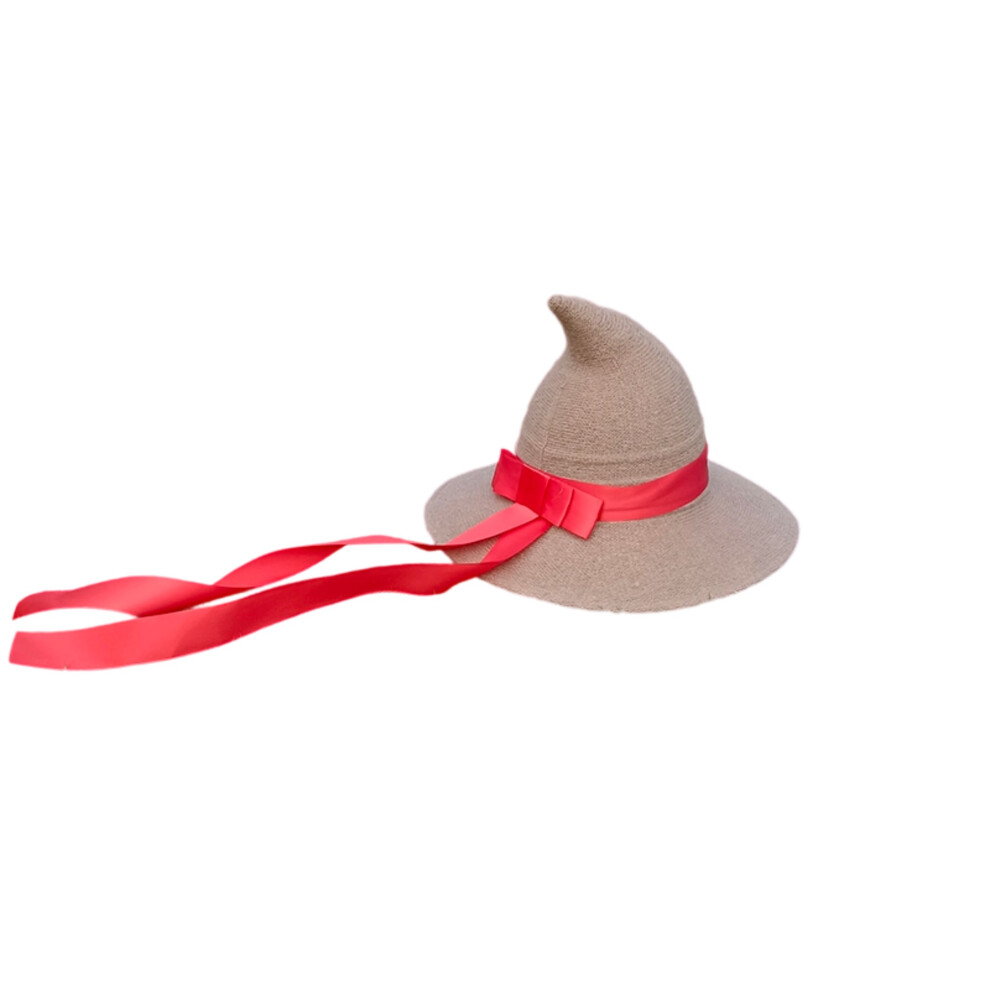 (One size, Khaki) Halloween Witch Hat with Ribbon for Adult Creative Wicked Hats for Cosplay Party