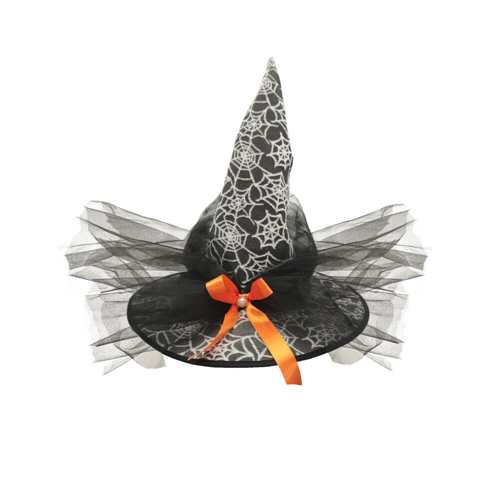 Black (46Cm*43Cm*43Cm, ) Halloween Witch Hat Gothic Wizard Hat Masquerade Cosplay Hat With Satin Bow/ Veil