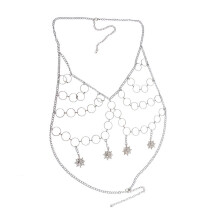 (One Size, Silver) Women Body Chain Bra Backless Halter Neck Body Chain Tops with Tassels Body Jewelry for Rave Party Club Outfit