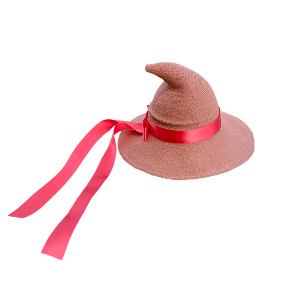 (One size, Caramel Color) Halloween Witch Hat with Ribbon for Adult Creative Wicked Hats for Cosplay Party