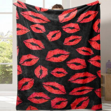 Kuscheldecke mit Lippenmuster, weiche, warme Überwurfdecke mit Aufbewahrungsbeutel, Decke für klimatisierte Räume, wärmende Kuscheldecke für