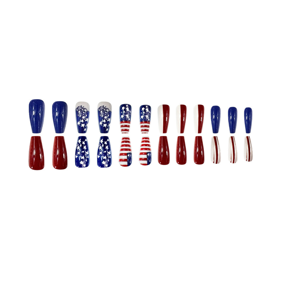 (One Size, Multi-Color) Independence Day Press on Nails for Women 24Pcs Patriotic Stripes and Stars Medium Square Removable Manicure