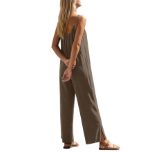 Damesjumpsuits, casual, zomer, mouwloos, met spaghettibandjes, boho, open rug, wijde pijpen en zakken