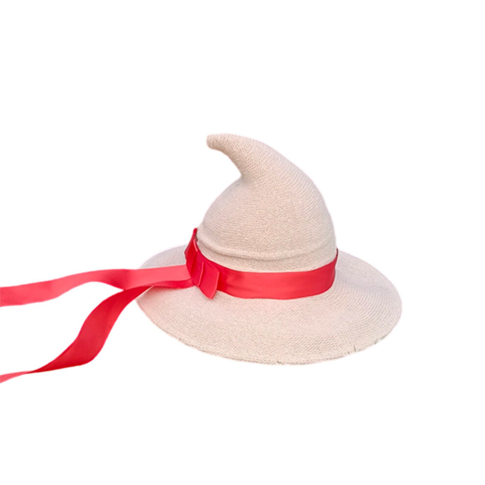 Beige (One Size, ) Halloween Witch Hat With Ribbon For Adult Creative Wicked Hats For Cosplay Party