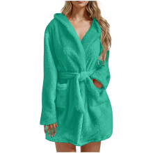 asdoklhq Accappatoio da donna Morbido tinta unita Maniche lunghe Scollo a V Inverno Cinghie Tasche Pile Finto Velluto Pigiama Vestito Camicia da