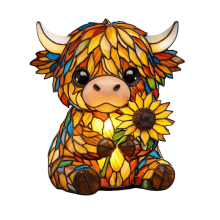 Luminária artesanal em formato de vaca escocesa com girassol, luminária de mesa em resina com vitral, decoração rústica de fazenda (USB),