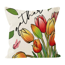 Sierkussenhoezen voor Moederdag 16"x16" Lente Tulpen Bloemen Linnen Decoratieve Kussenhoezen