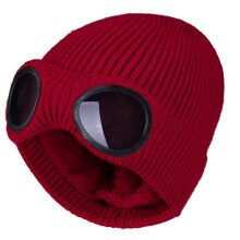 Vinterhue med brille, beanie-stil og ribbet manchet - Unisex sort
