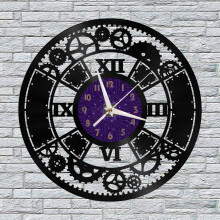 Reloj de pared de vinilo con engranajes, reloj de pared con forma de disco de vinilo, silencioso y sin tictac (30 cm de diámetro).