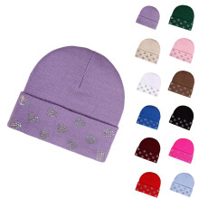 Dames wintermuts van gebreide wol met strasssteentjes en liefdesmotief, glinsterende wollen muts voor feestjes, wit