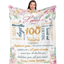 Coperta per il 100 compleanno (76x102 cm) per donne – Regali e decorazioni per il 100 compleanno, adatta a tutte le celebrazioni del centenario.