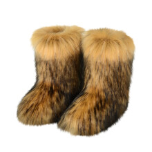 Willtoo Furry Faux Fur Boots voor dames, halfhoge snowboots met ronde neus, zachte, warme platte hak, bruin, maat US-6.5 (EU-37)
