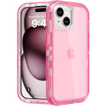 Robuste, stoßfeste Schutzhülle, Fallschutz, dreilagige, transparente Schutzhülle, kompatibel mit iPhone 15, Kristallrosa