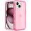 Capa protetora resistente a impactos, anti-queda, tripla camada, transparente, compatível com iPhone 15, rosa cristal. 1
