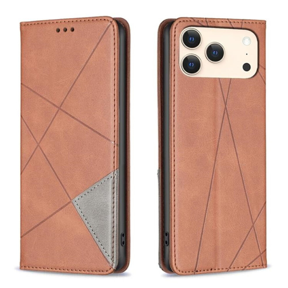 Rhombus Flip Wallet Case For Iphone 17 Pro – Leather, Magnetic Closure, Card Holder, Shockproof, Kickstand, Brown 9482726211198