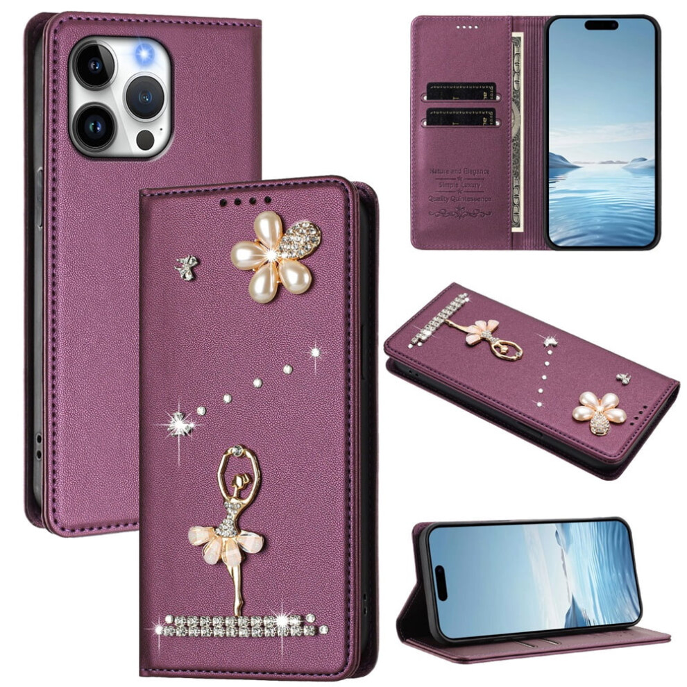 Rfid-Blocking Ballet Girl Flip Wallet Leather Case For Compatible With Iphone 13 Pro Max Â Violet 9482726210436