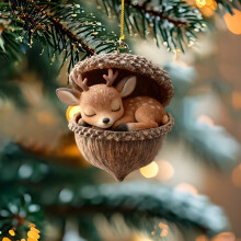 Eikelornamenten met bosdieren, gezellige kerstboomversiering, gepersonaliseerd hangend ornament in de vorm van een dennenappel met een dier,
