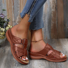 Sandali piatti da donna Willtoo con supporto plantare, ciabatte ortopediche antiscivolo da spiaggia, marrone chiaro, taglia 37 (US 6.5)
