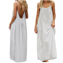 Lässige Kleider für Damen, Sommer, ärmelloses rückenfreies Kleid, Spaghettiträger-Maxikleid, weiße Kleider für Damen, Strandkleider