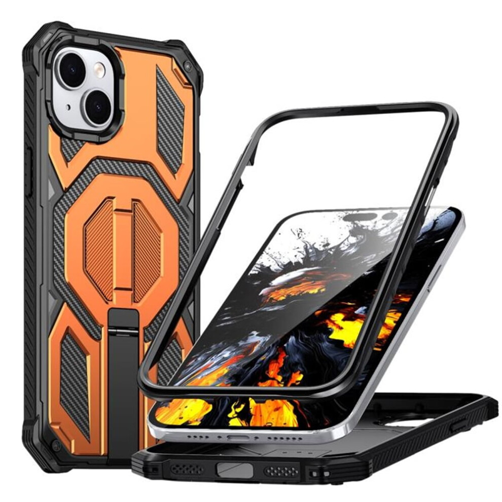 Iphone 15 Case Compatible With Magsafe—Military-Grade, Hidden Metal Kickstand, 360 Shockproof, Orange 9482726212591