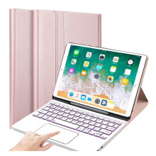 Toetsenbordhoes met touchpad, compatibel met iPad Pro 12,9 inch (1e en 2e generatie, 2015/2017) – 7-kleurige achtergrondverlichting, ultradun