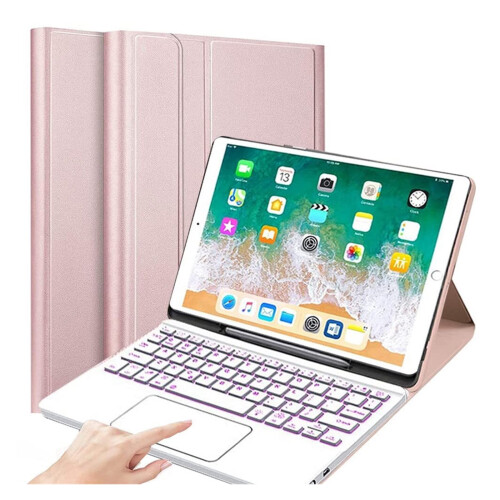 Capa com teclado e touchpad compatível com iPad Pro de 12,9 polegadas (1ª e 2ª geração, 2015/2017) – Retroiluminação em 7 cores, couro PU