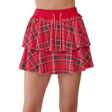 (M, Red) Women Mini Skirt, Elegant Layered Skirt Summer Plaid A-line Skirt Streetwear for Casual Daily