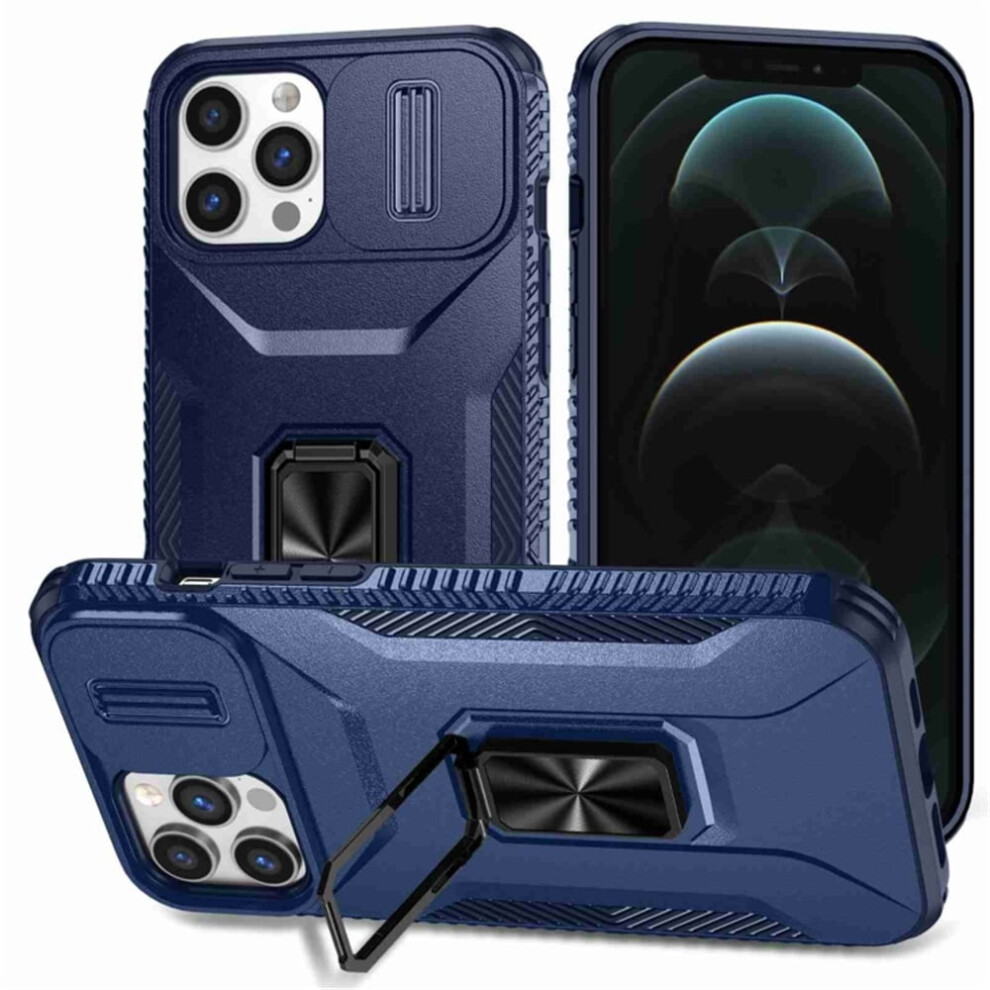 Slim Shockproof Hybrid Case For Iphone 12 Pro MaxâSlide Camera Cover, Rotating Ring Kickstand, Military-Grade, Blue 9482726214069