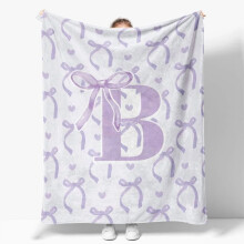 Coquette Pink Bow Throw Blanket, Personalized Initial S Fluffy Flannel Blanket for Women & Teens, 50x60", Compatible with Coquette style