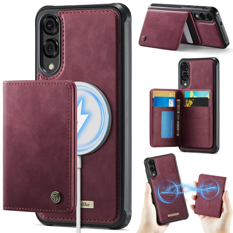 Rfid-Blocking Pu Leather Case For Samsung Galaxy S25 Edge 5G, Magsafe-Compatible 2-In-1 Wallet With Kickstand Â Wine Red 9482726214908