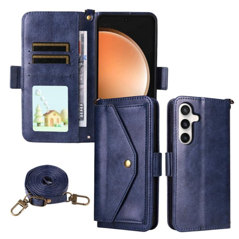 Leather Wallet Case For Samsung Galaxy S25 Fe 5G Blue 9065194875521