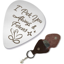 Stainless Steel Guitar Picks with PU Leather, "I Pick You Always" – Gifts for Musicians, Birthday/Christmas/Graduation (Compatible with All Guitars)
