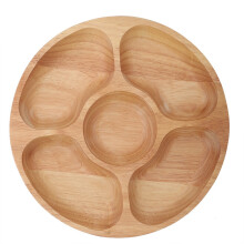 Sophisticated Bamboo Wood Serving Platter, Presenting5Compartments Multipurpose Party Snack Tray, Attractive Round Decorative Serving Plate To