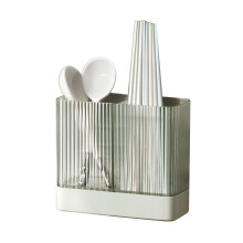 Countertop Utensils Organizer for Kitchen Sink Area, Drain Tray Plastic Silverware Holder with Built-in Drainage Layer, Wall Mounted Multifunctional