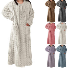 Winter Coral Velvet Nightgown – One Size, Warm Loungewear for Women, Compatible with Flannel Dress Home