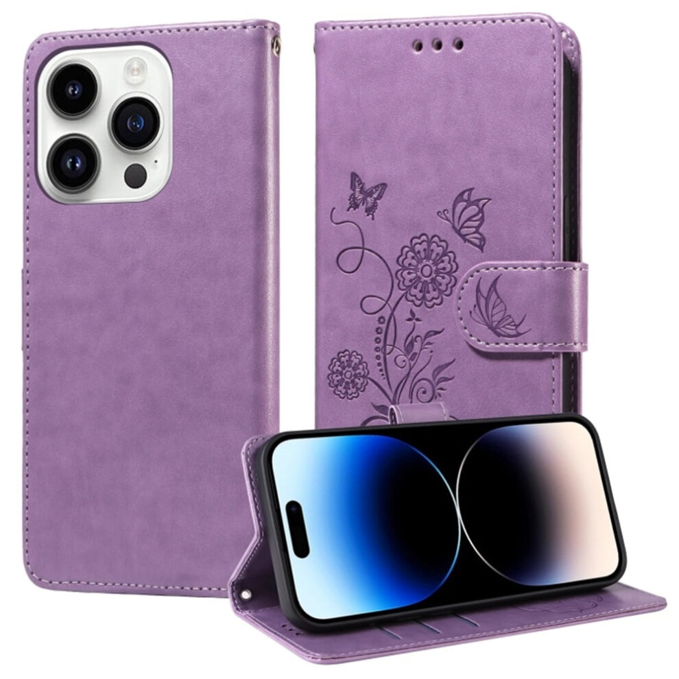 Butterfly Flower Leather Phone Case For Iphone 14 Pro Purple 975221383785