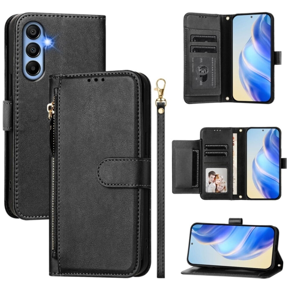 Compatible With Samsung Galaxy A15 4G/5G Â 6.5" Leather Wallet Case, Multi-Card Slots & Zipper Black 9327961819436