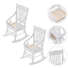 White Rocking Chair 2 Pieces Birch Wood Miniature 3.93 x 1.93 x 2.44 Inch Decorative Furniture