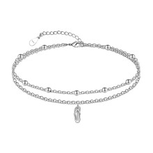 925 Sterling Silver Flip Flop Anklet for Women, Boho Adjustable Beach Foot Chain, 11" Layered Friendship Anklet