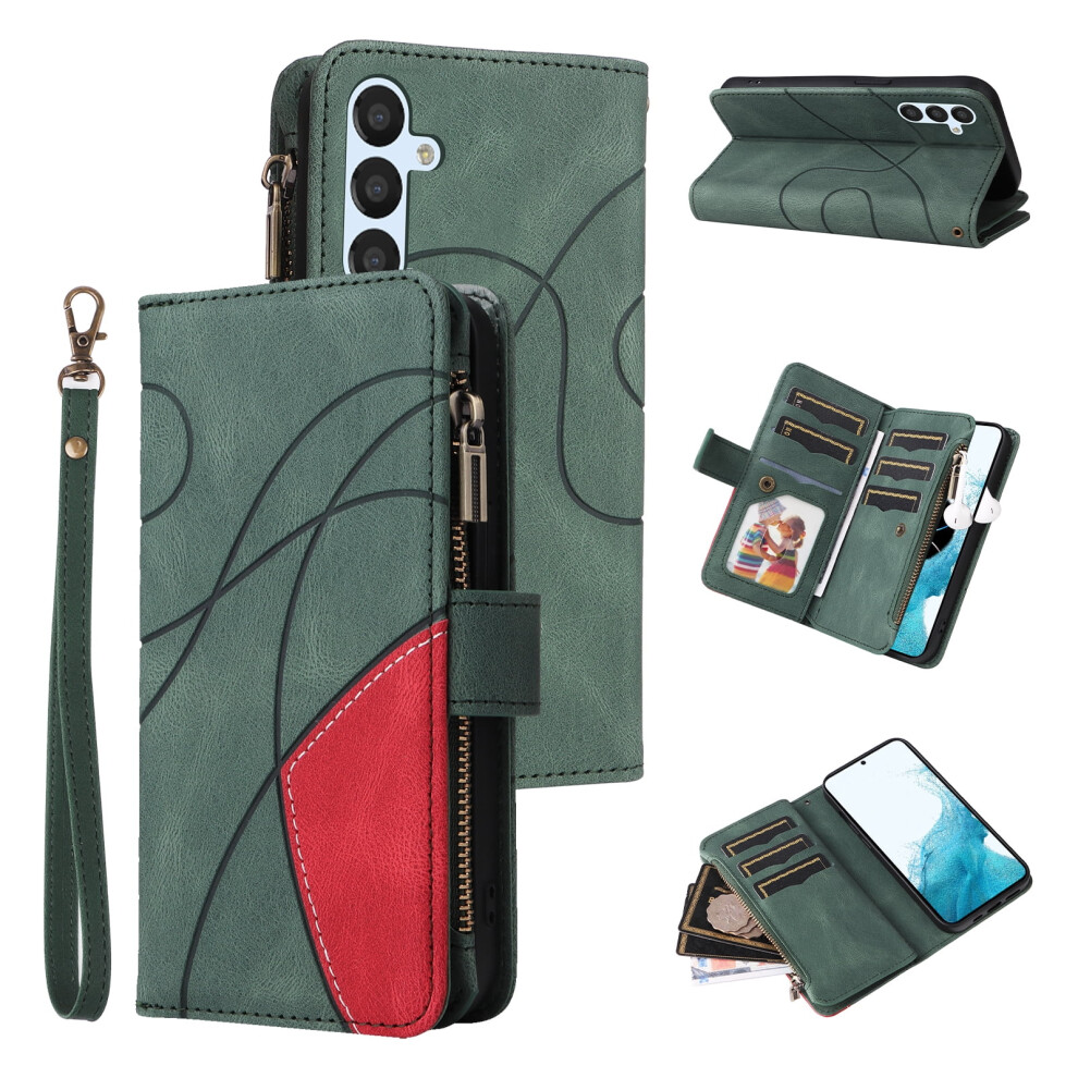 Compatible With Samsung Galaxy A54 5G Wallet Phone Case Â 9-Card Holder, Zipper Pocket, Magnetic Closure, Pu Leather Folio With Wrist Strap, Green 9327961815827